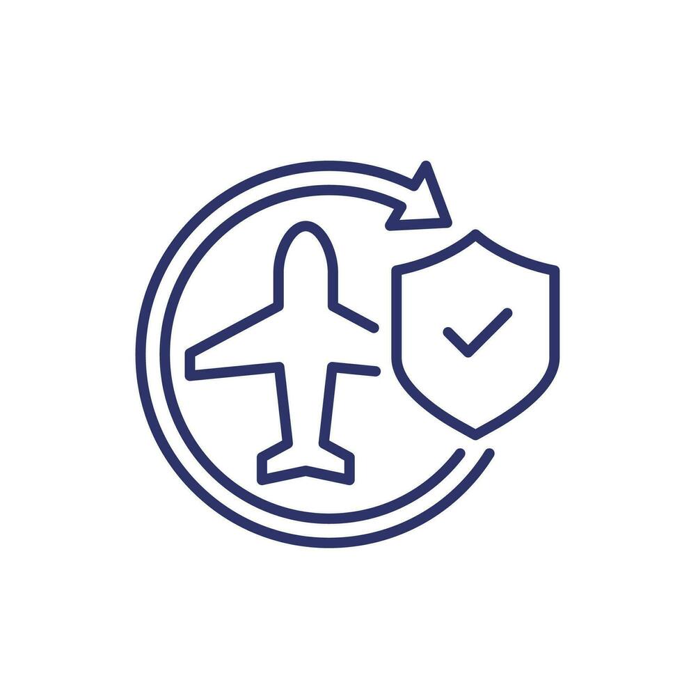 Flight insurance line icon with an airplane vector