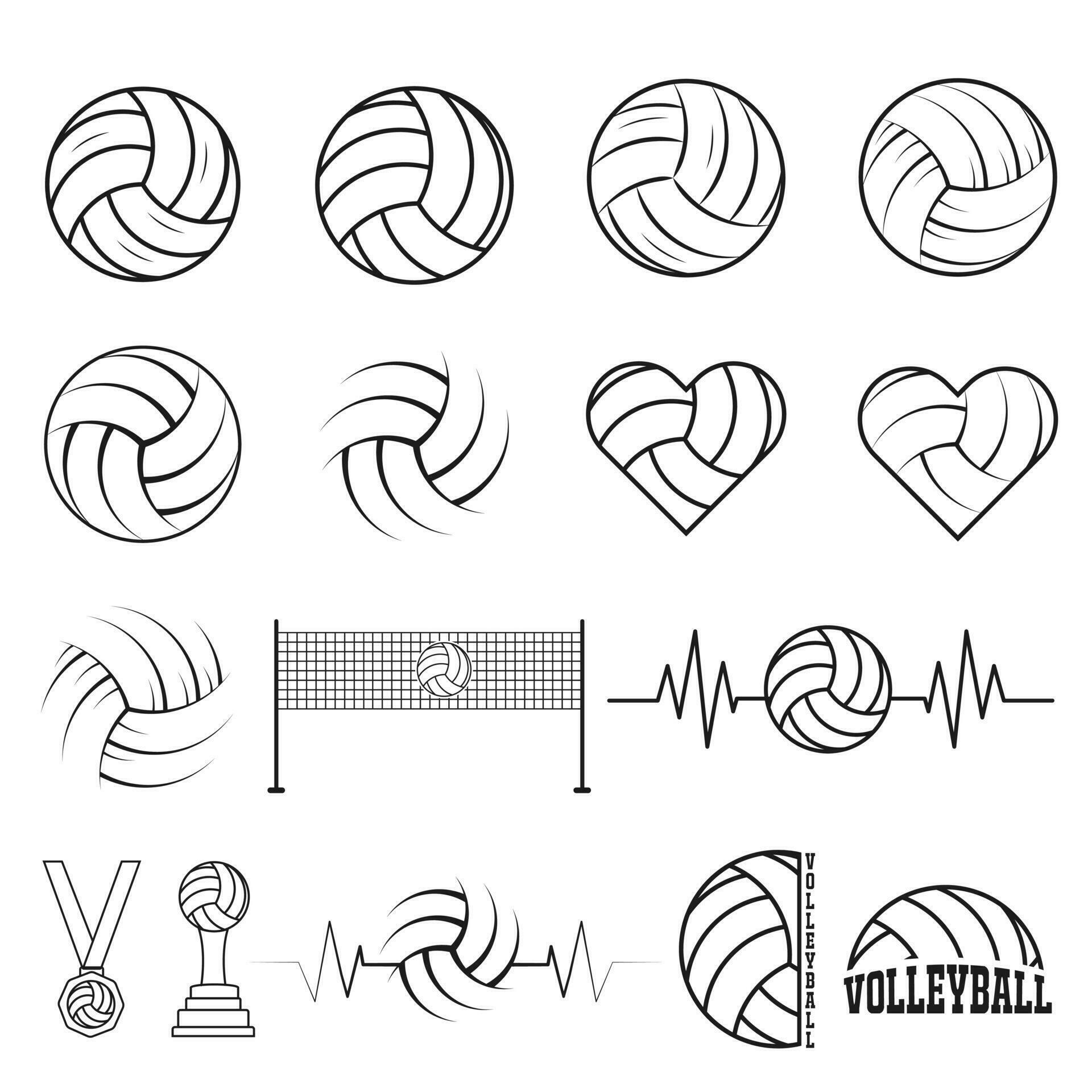 Volleyball Line Art Bundle, Volleyball Vector Bundle, Volleyball