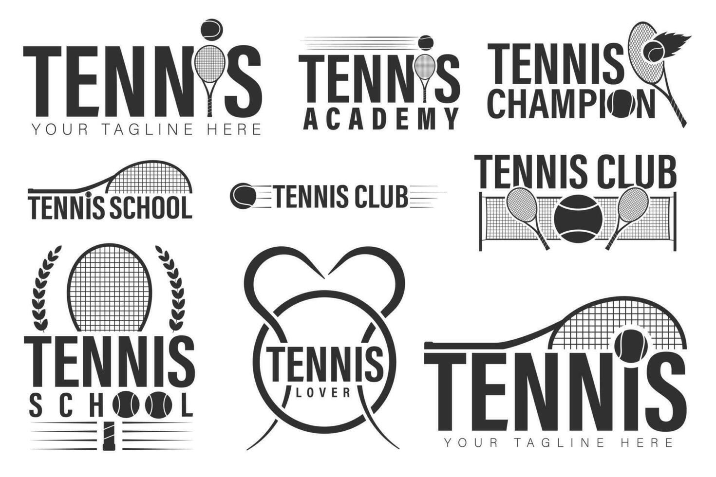 tenis tipografía manojo, Deportes, tenis, vector, tenis pelota, raqueta, silueta, Deportes silueta, tenis logo manojo, juego vector, juego torneo, tenis torneo, campeones liga vector