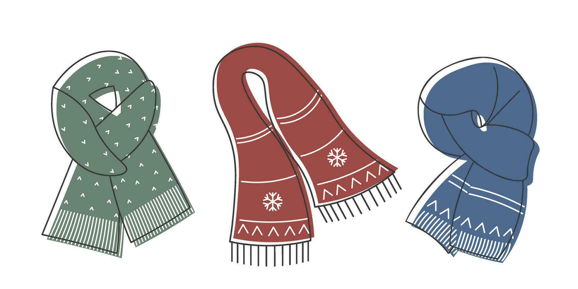 Hand drawn Warm winter Clothes set. Line Scarf Vector illustration Outfit