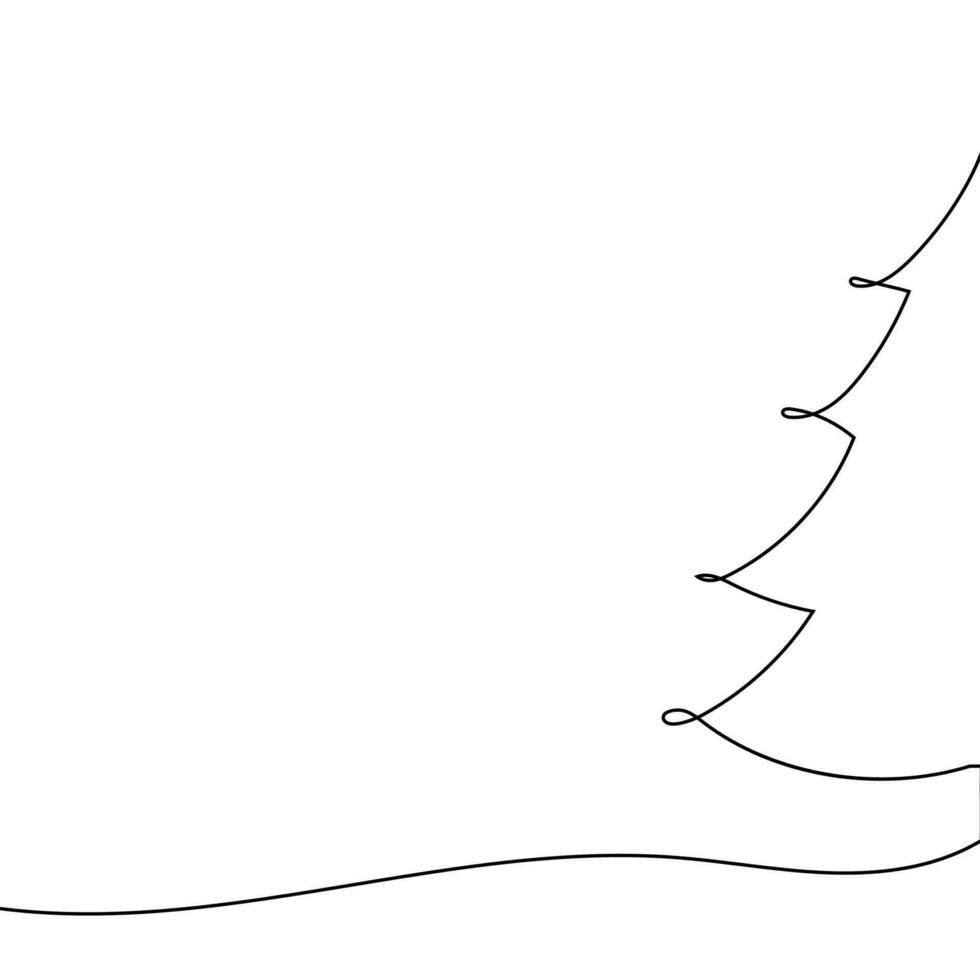 Christmas tree Continuous one line art drawing with copy space. Drawing with one black line tree. Continuous line style drawing Vector illustration