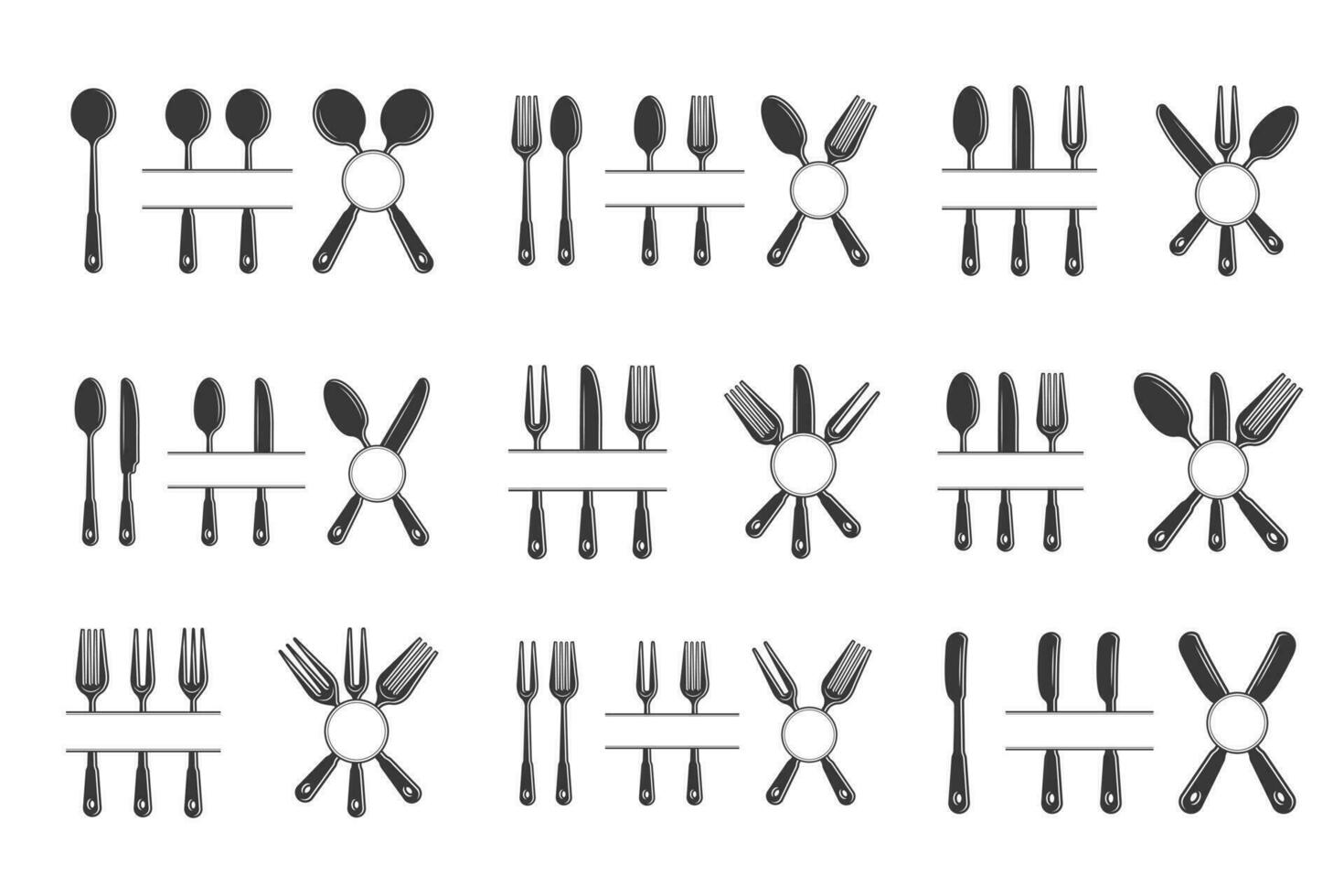 Cutlery Monogram Bundle, Cutlery Silhouette Bundle, Fork Vector Bundle, Restaurant Equipment Bundle, Clip Art Bundle, Fork Spoon and Knife monogram Bundle