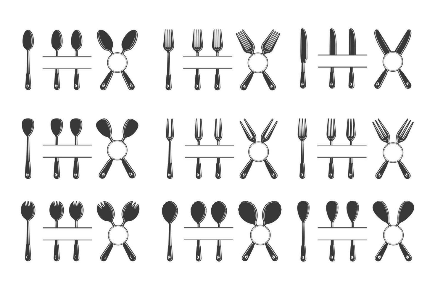 Cutlery Monogram Bundle, Cutlery Silhouette Bundle, Fork Vector Bundle, Restaurant Equipment Bundle, Clip Art Bundle, Fork Spoon and Knife monogram Bundle