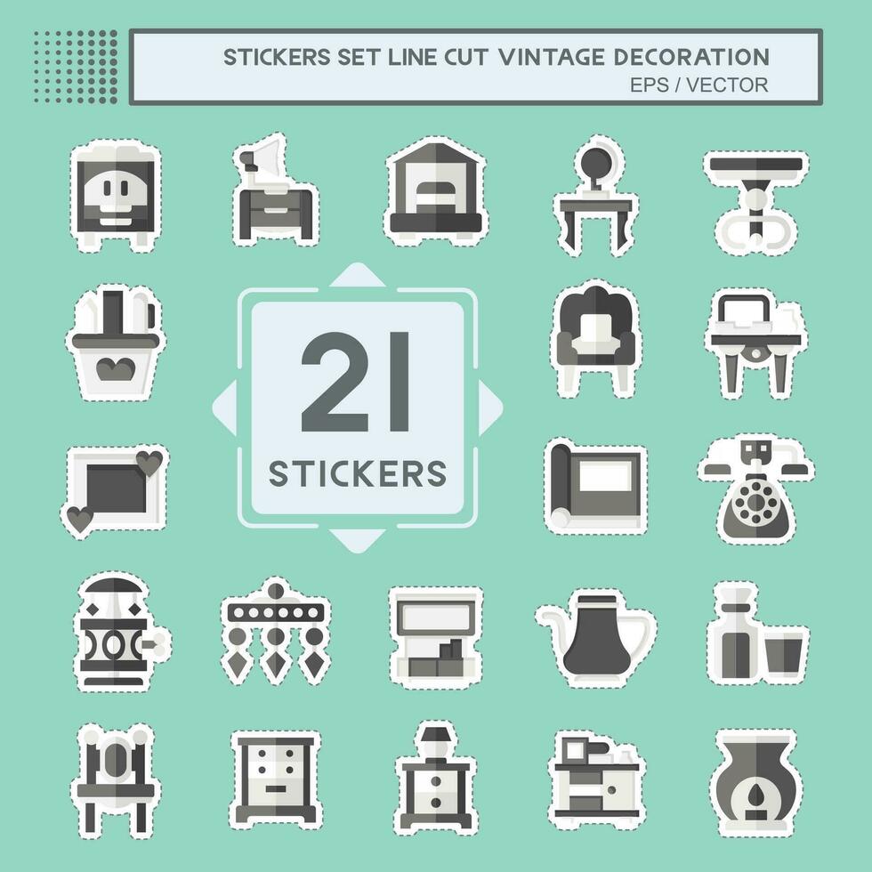 Sticker line cut Set Decoration. related to Vintage Decoration symbol. simple design editable. simple illustration vector