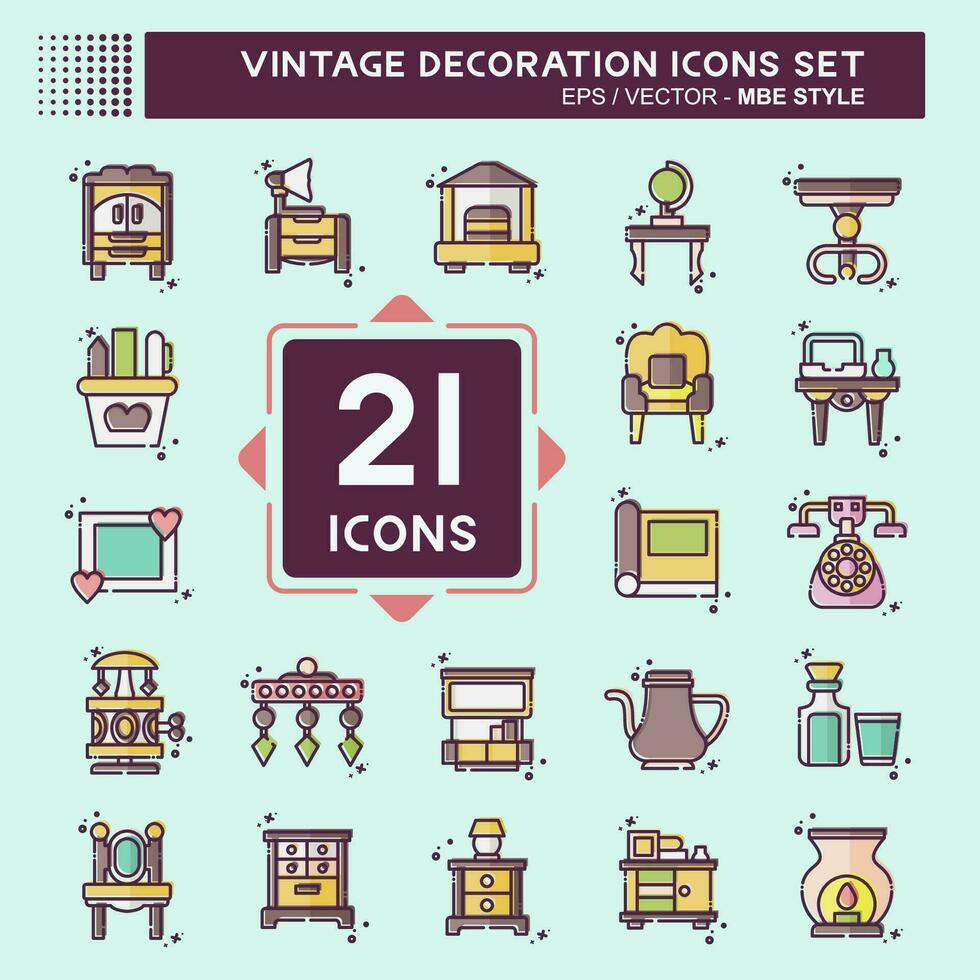 Icon Set Decoration. related to Vintage Decoration symbol. MBE style. simple design editable. simple illustration vector