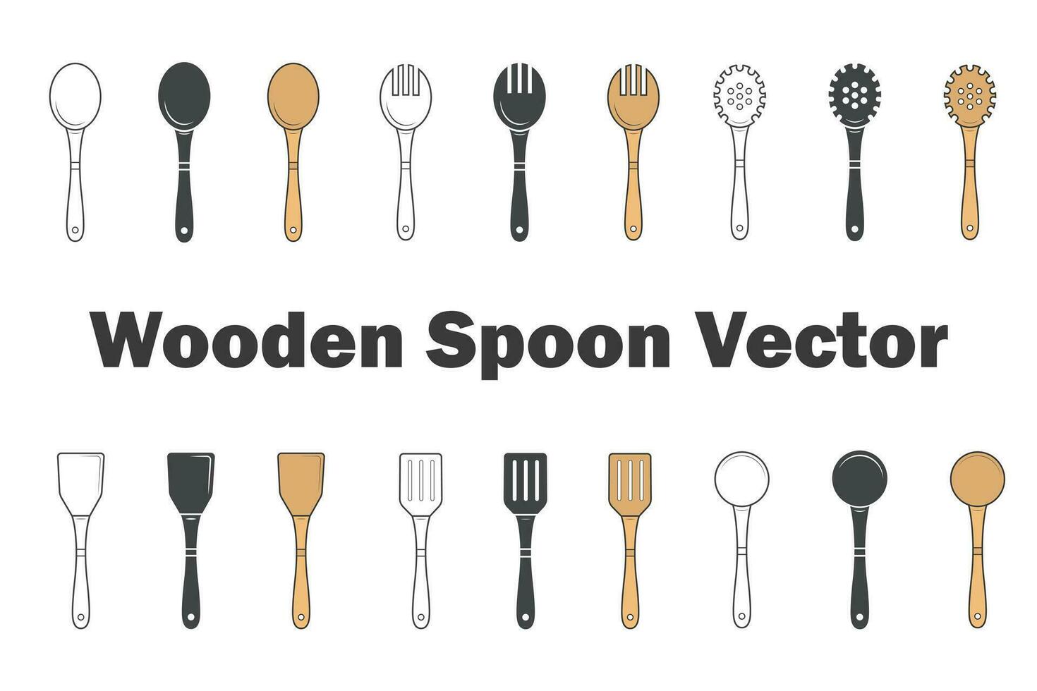 Wooden Spoon Bundle Vector, Spoon Vector , Restaurant Equipment , Cutlery Knife Spoon Fork Silhouette, Knife Spoon Fork bundle, Wooden Spoon illustration bundle