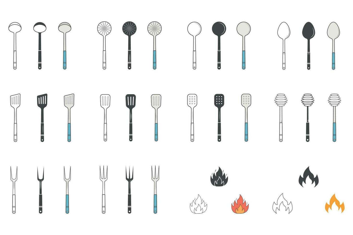 Cooking Equipment Bundle Vector, Spoon Vector , Restaurant Equipment , Cutlery Knife Spoon Fork Silhouette, Knife Spoon Fork bundle, illustration bundle