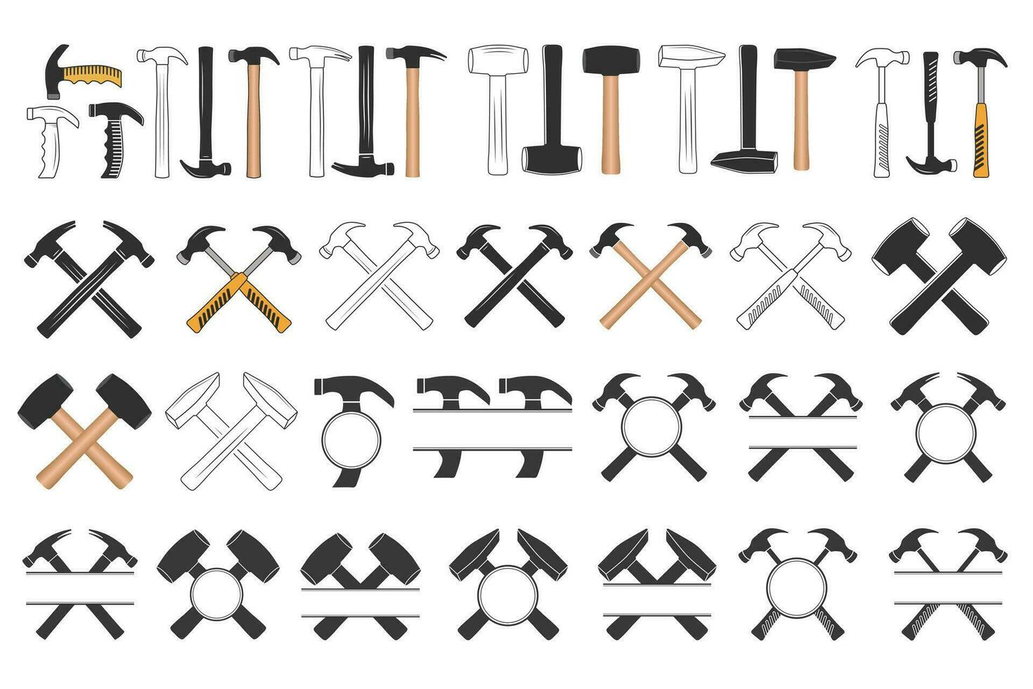 Hammer Vector Bundle, Hammer Clipart Bundle, Hammer Silhouette Vector Bundle,  Hammer illustration, Carpenter Vector Bundle, Mechanic silhouette, Mechanic Tools, Carpenter tools, Worker elements