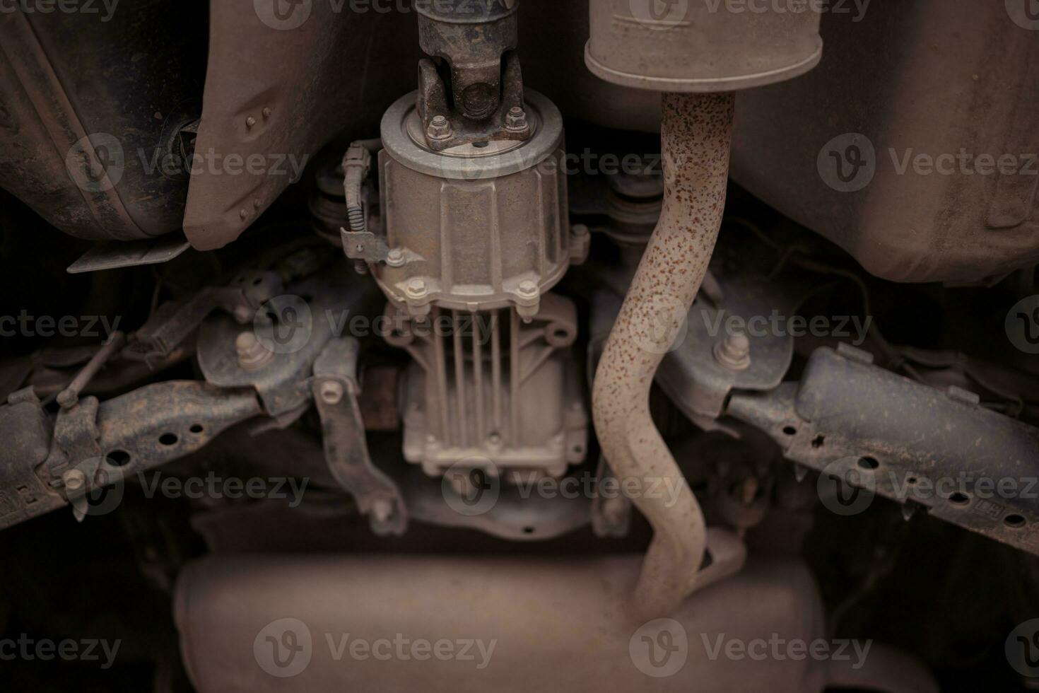 Close up of the engine of a car. Selective focus. photo