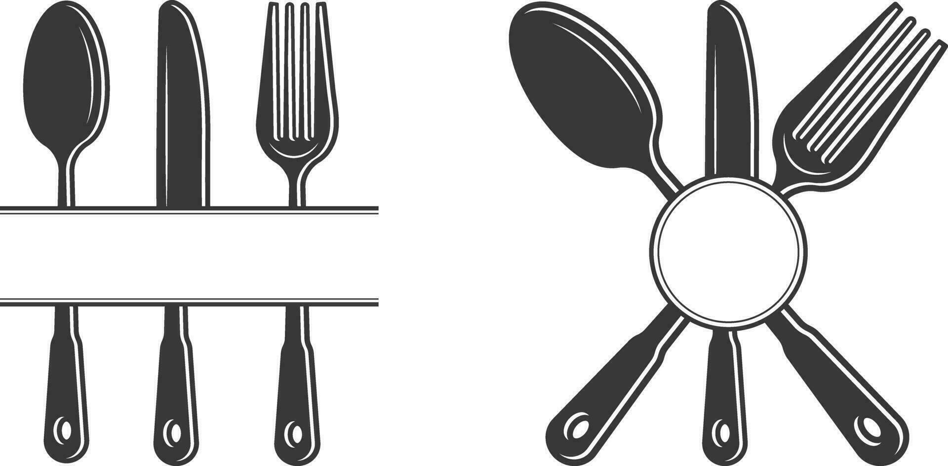 Cutlery Monogram, Cutlery Silhouette, Fork Vector, Restaurant Equipment, Clip Art, Fork Spoon and Knife monogram vector