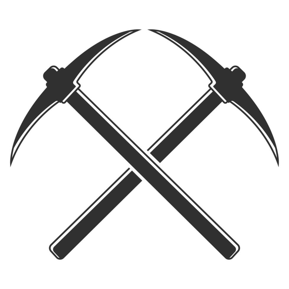 Cross Pick Axe Silhouette, Pick Axe Vector,  Worker elements, Labor equipment, Garden tool, Agriculture tool, Forest adventure vector
