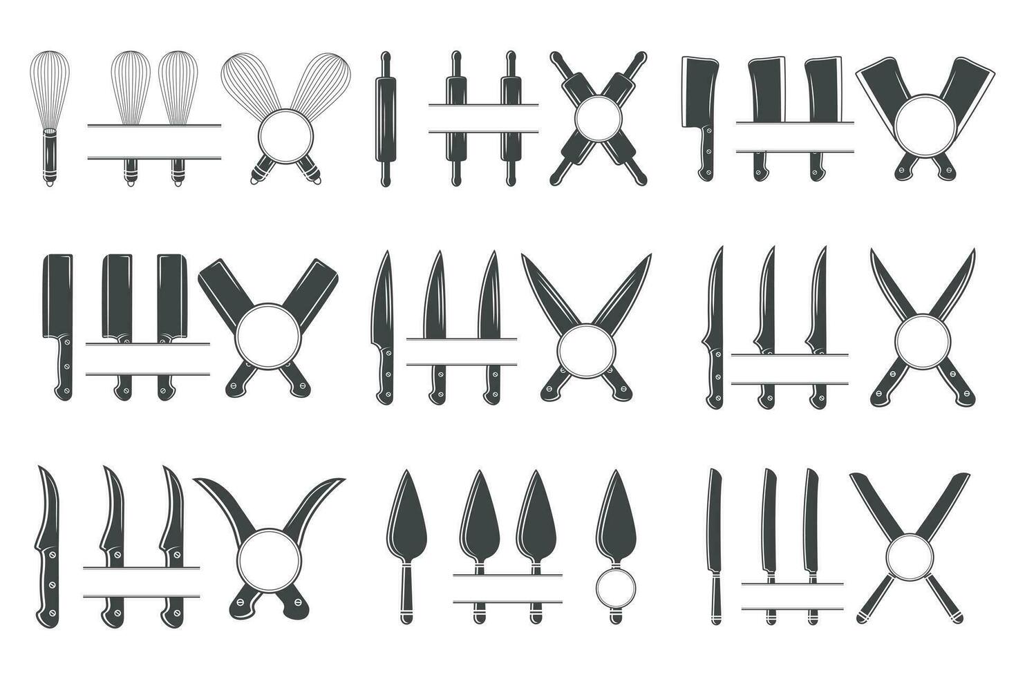 Knife Monogram vector, Spoon Silhouette, Cake Slicer Vecotr, Knife Vector, Restaurant Equipment, Clip Art, Fork Spoon and Knife monogram, Vector, illustration vector