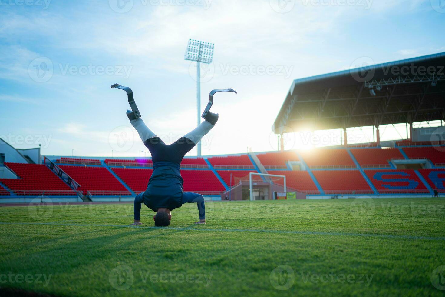 Athletes with disabilities take a break at the stadium between training sessions. photo