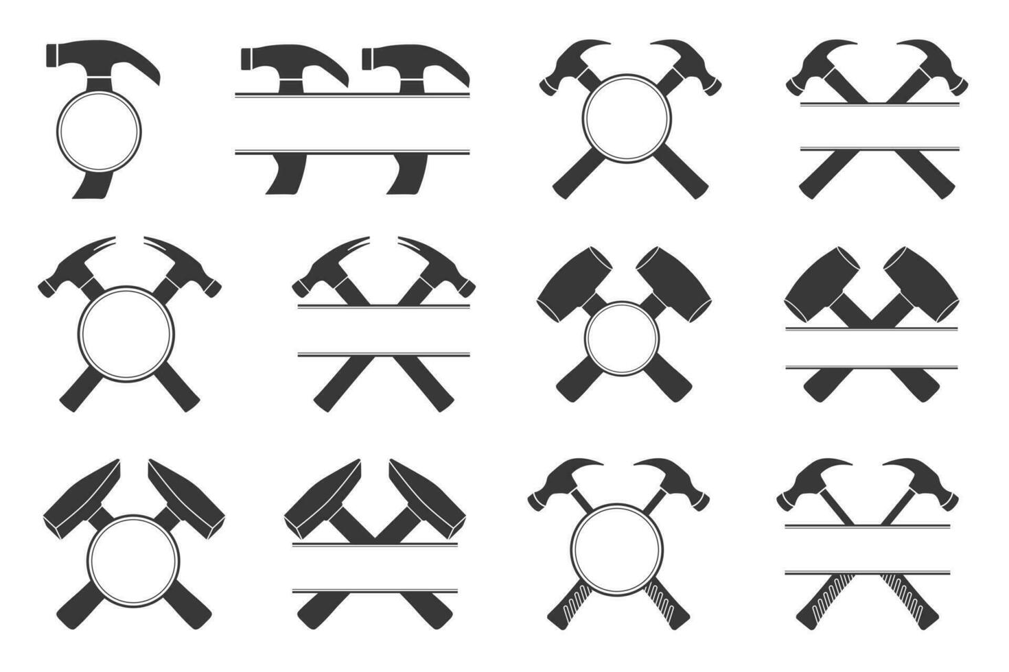 Hammer Monogram Bundle, Hammer Logo Bundle, Hammer Monogram Vector, Hammer illustration, Carpenter Vector Bundle, Mechanic Monogram silhouette, Mechanic Monogram, Carpenter tools, Worker elements