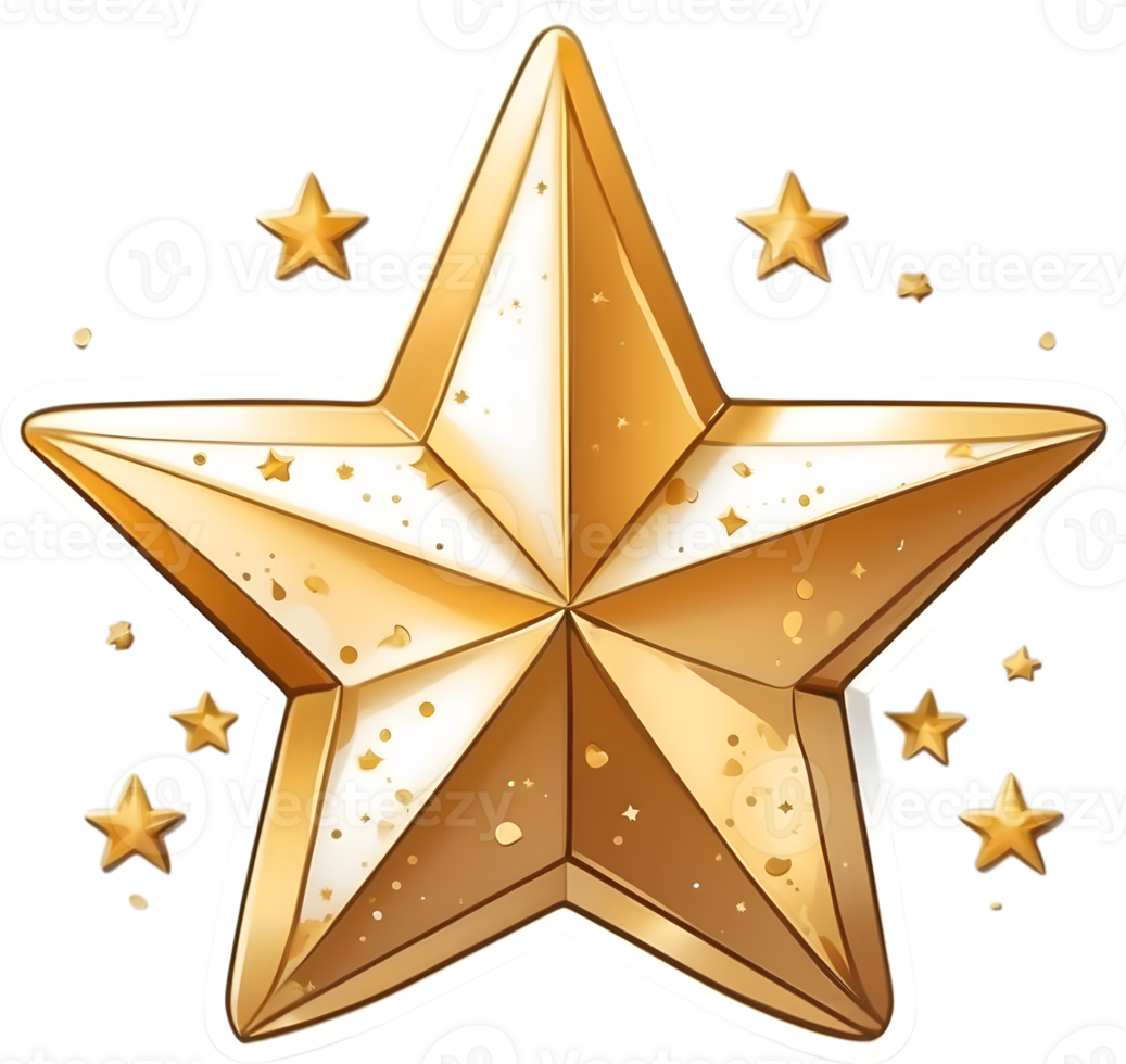 AI generated star sticker, cartoon star gold png