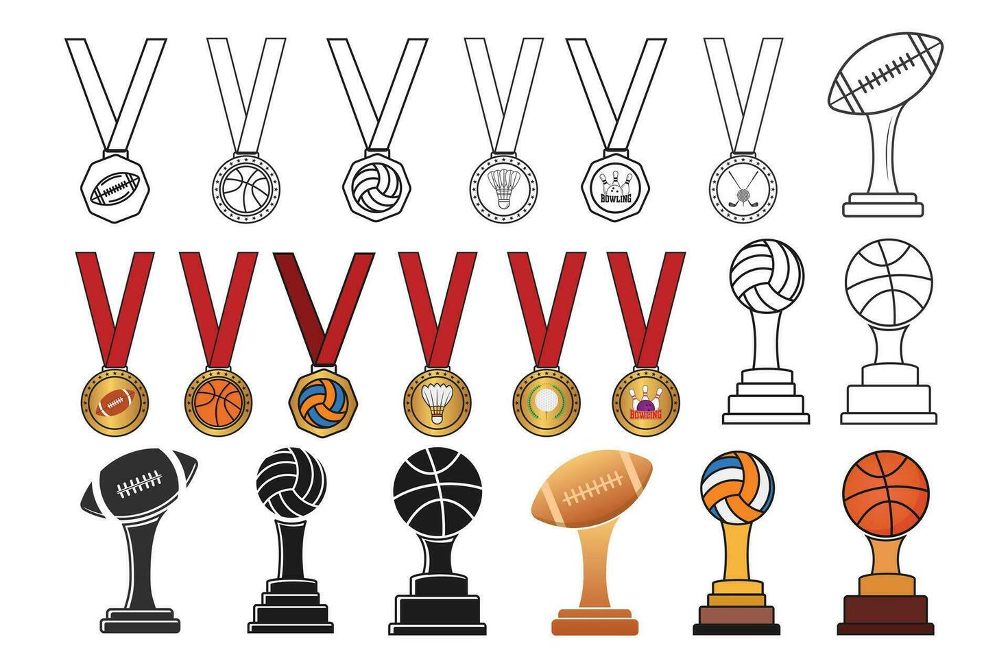 Sports Cup Bundle, Game Medal Vector, Sports and Health, Basketball Vector, Golf  illustration, Volleyball silhouette, Vector Badminton, Badminton  Ball, American football Clipart