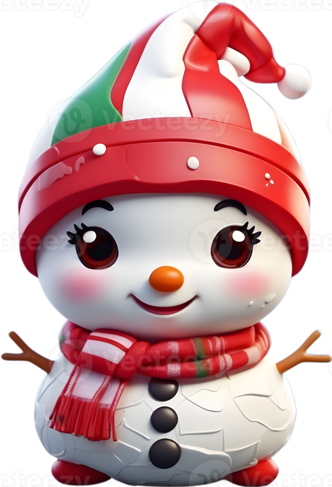 AI generated a cartoon snowman wearing a santa hat  AI Generative png