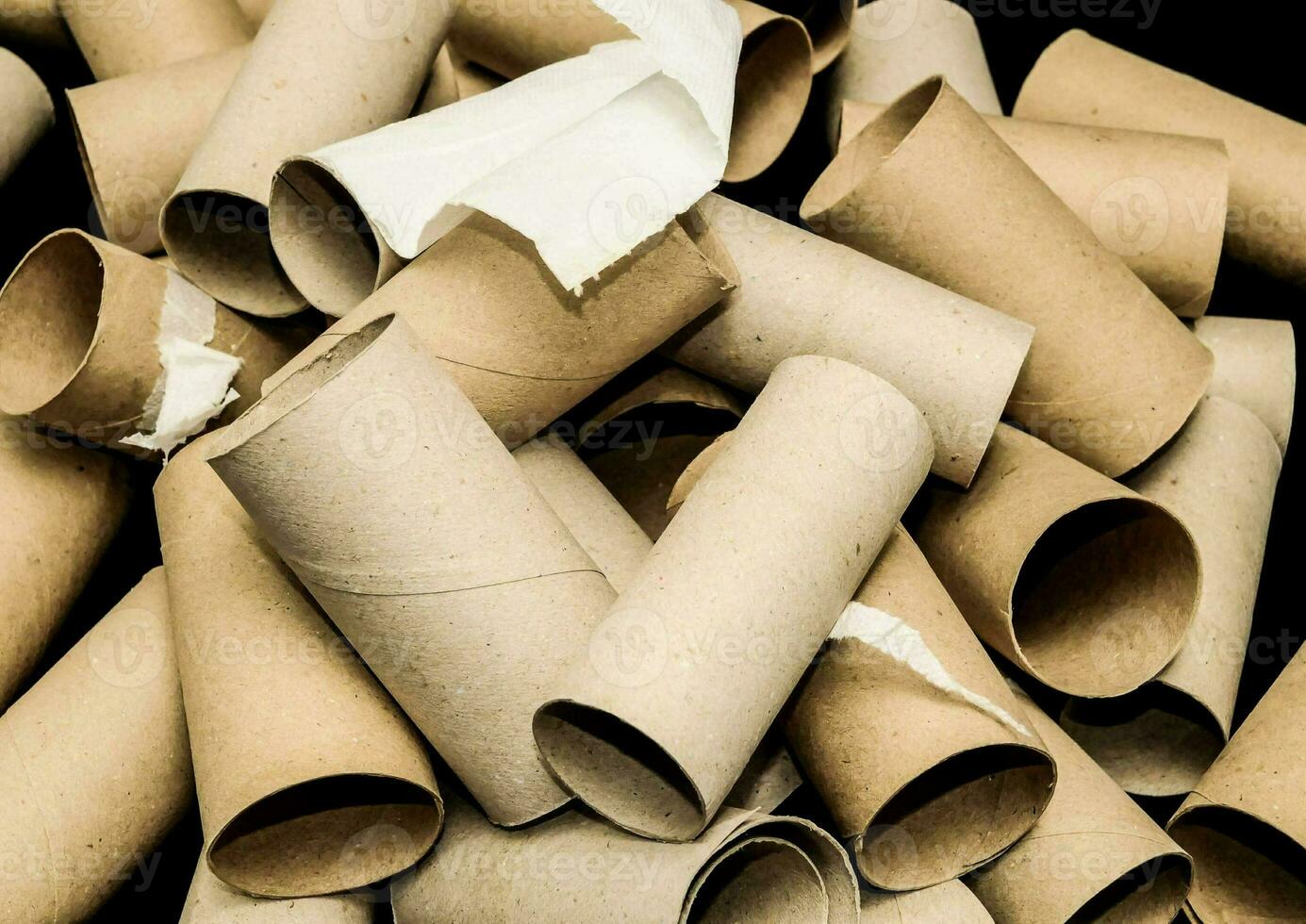 a pile of brown toilet paper rolls photo