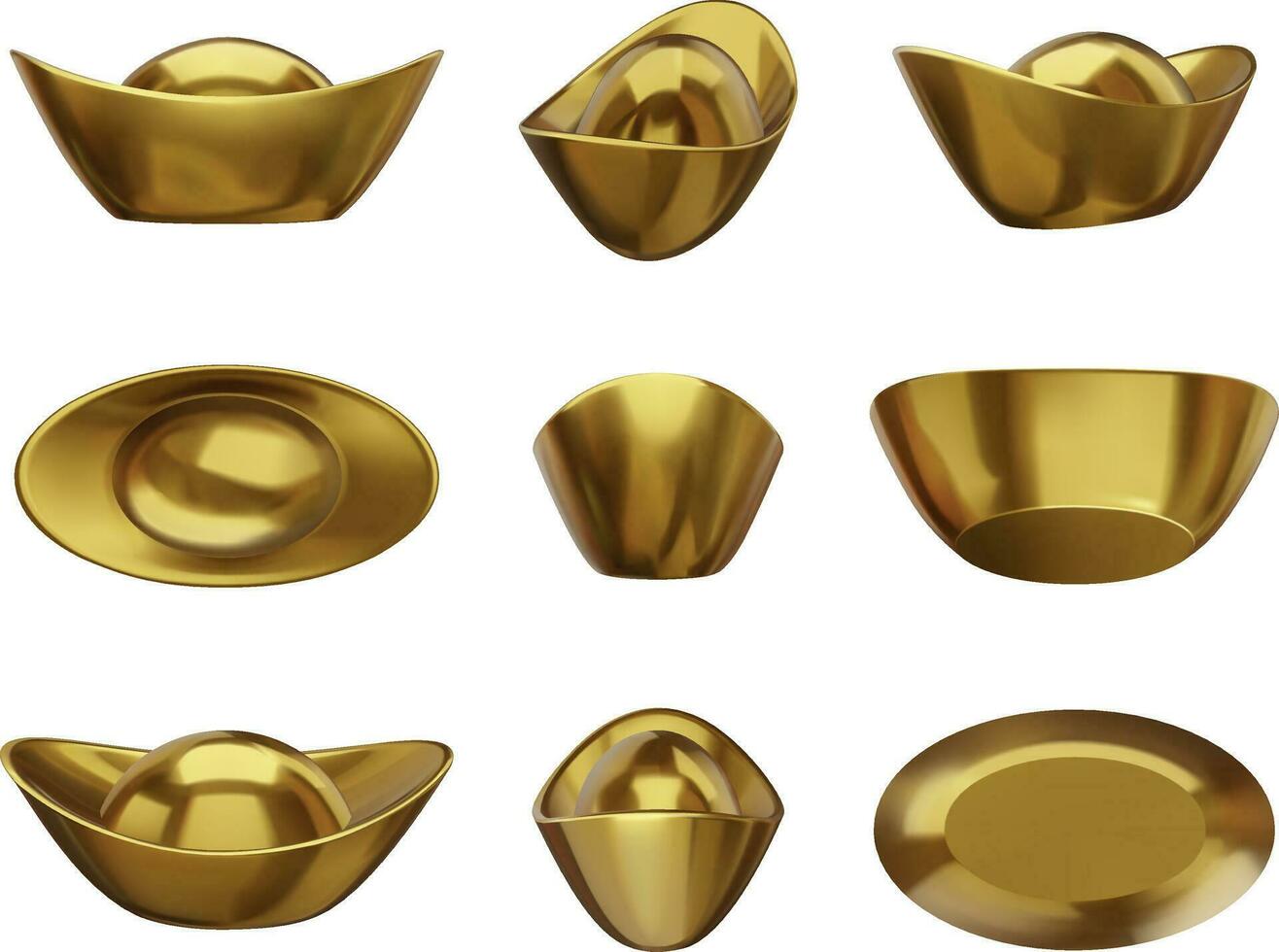 set of isolated chinese ingots. gold 3d ingots. chinese new year realistic ingots vector