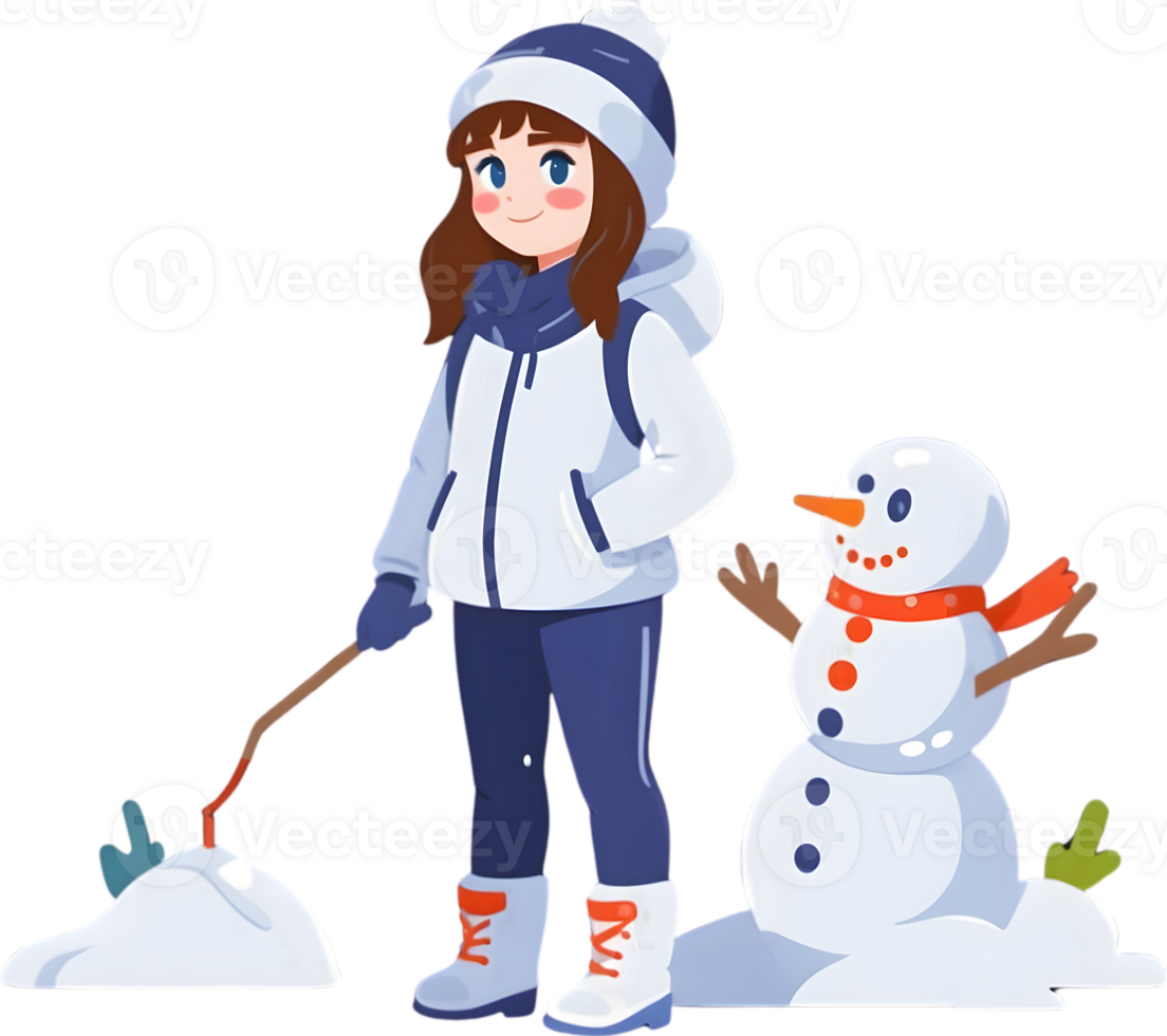 AI generated girl with snowman on transparent background  AI Generative png