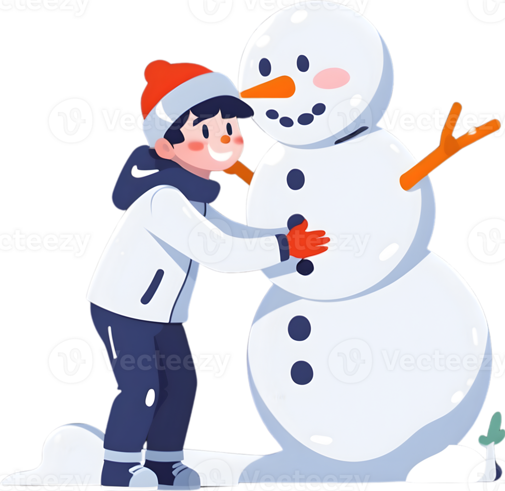 AI generated a boy and a snowman on a winter day  AI Generative png