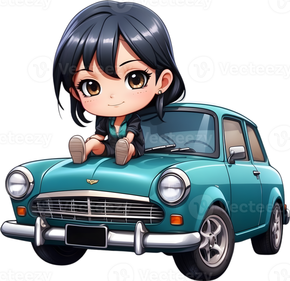 AI generated cartoon girl sitting on a car AI Generative png