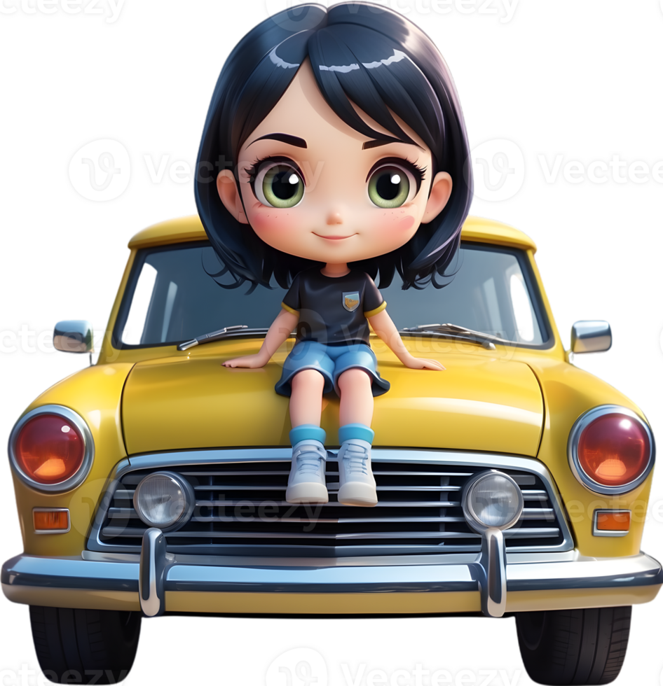 AI generated cartoon girl sitting on a car AI Generative png