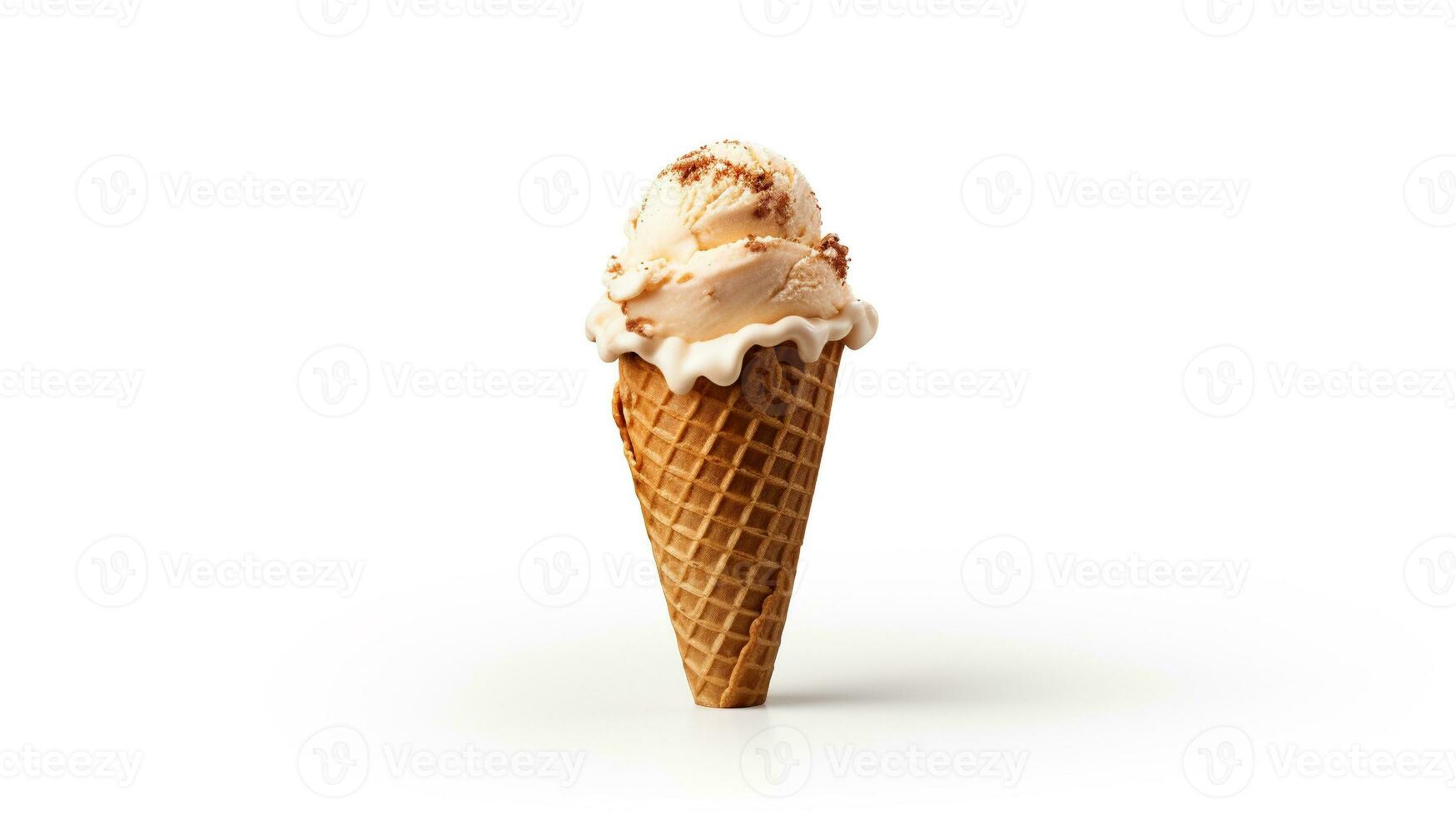 AI generated ice cream in brown cone isolated on white background photo