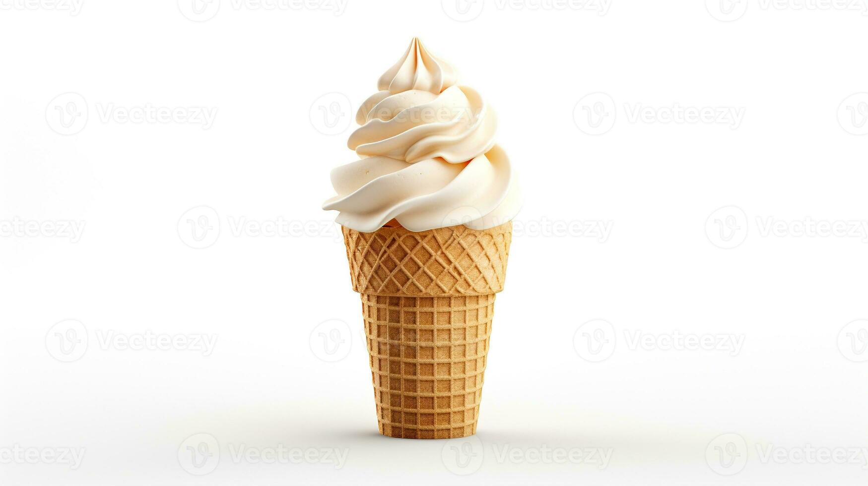 AI generated ice cream in brown cone isolated on white background photo