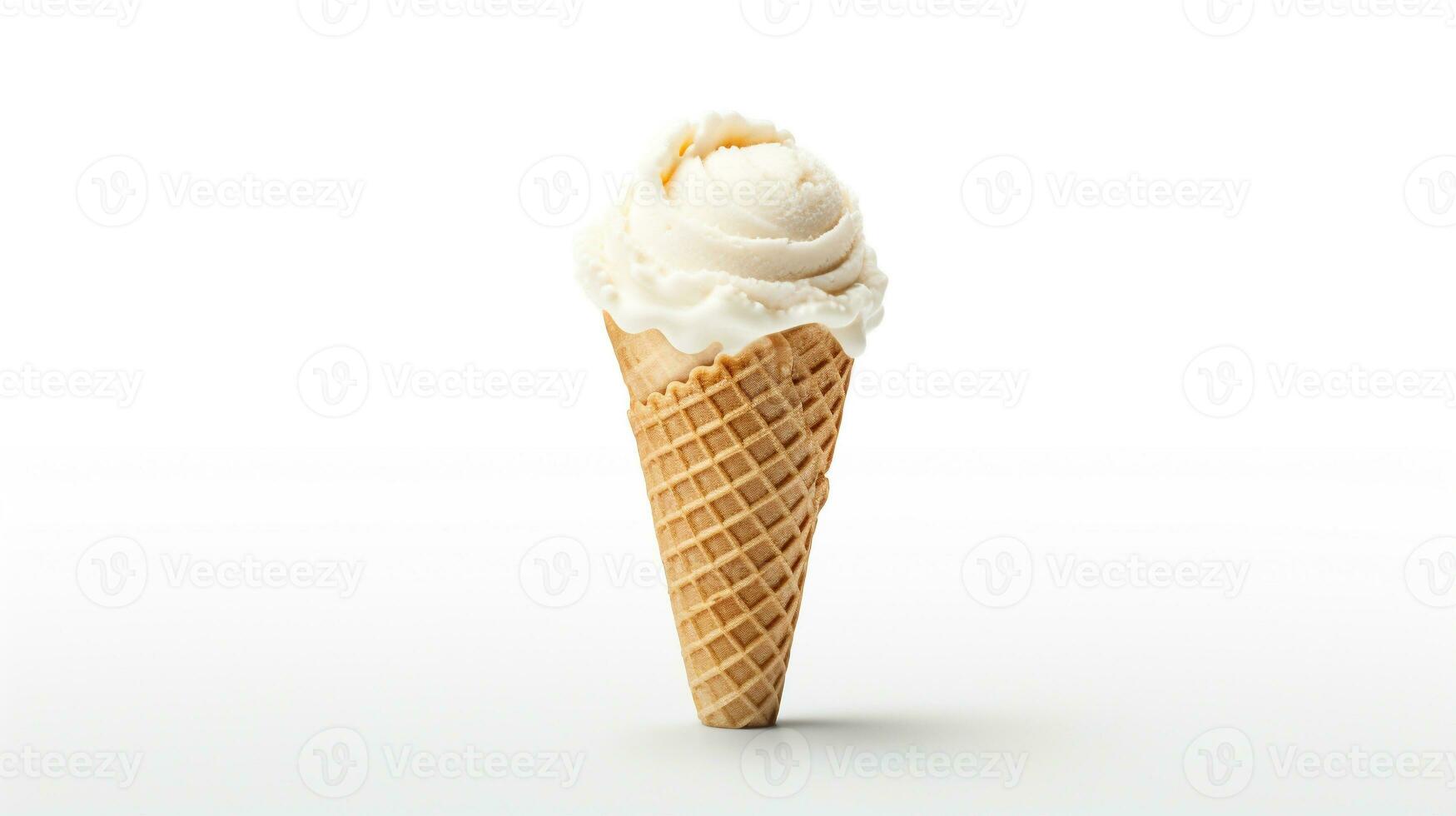 AI generated ice cream in brown cone isolated on white background photo