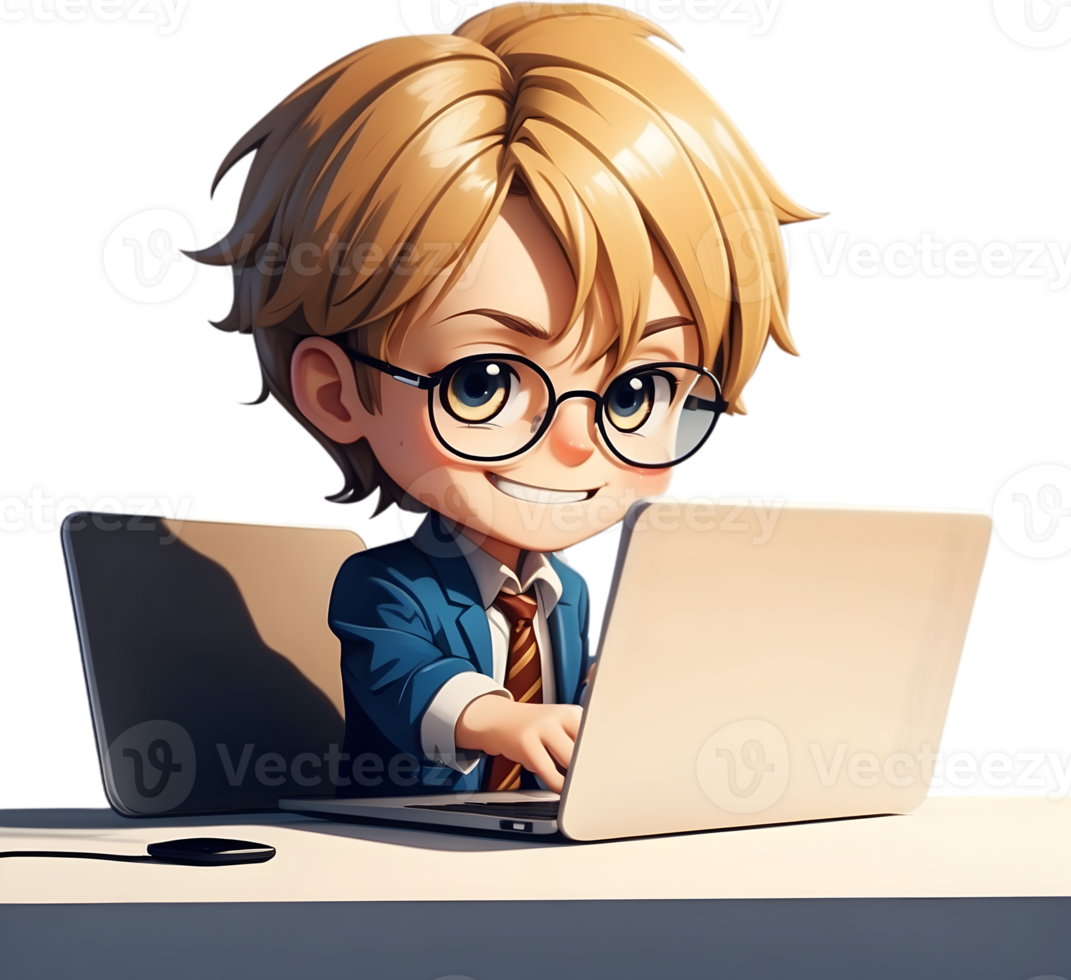 AI generated anime boy  with a laptop  AI Generative png