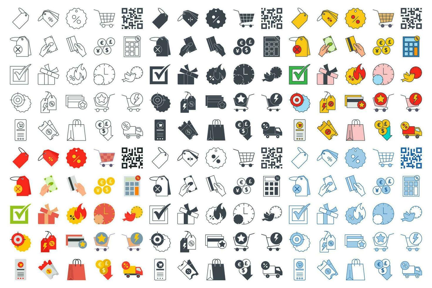 Discount icon mega set, Included icons as Price Tag, Check Mark, Clock, Shopping Cart and more symbols collection, logo isolated vector illustration