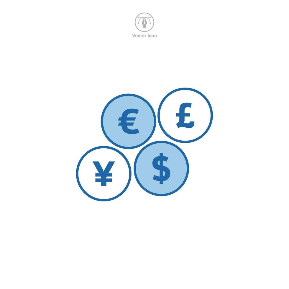 Coin Dollar, Euro, Pound, or Yen Icon symbol vector illustration isolated on white background