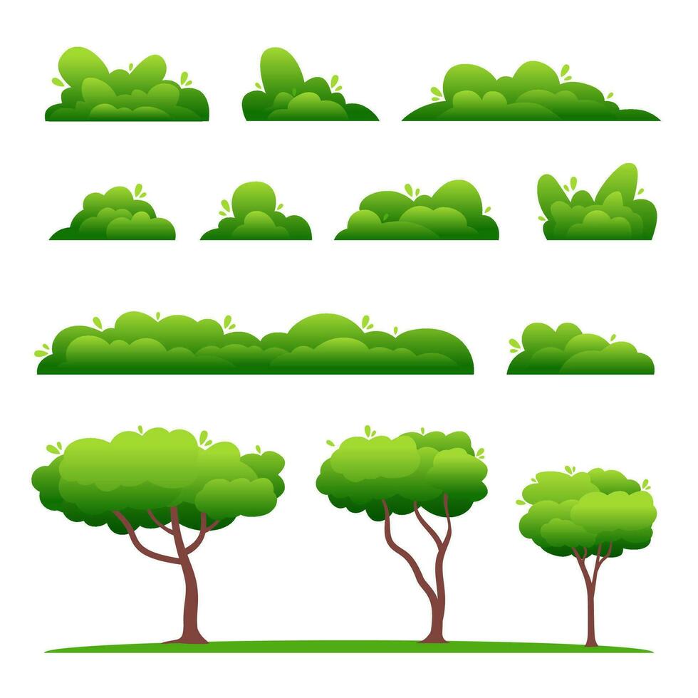 various cute bush and trees collection vector