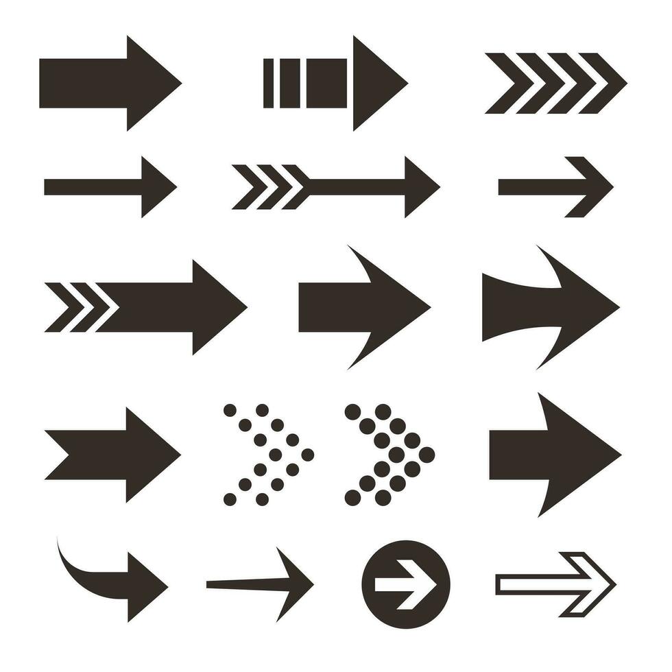 Set of Simple Assorted Arrow Shape Design Template Vector, Black Silhouette Arrows Collection vector