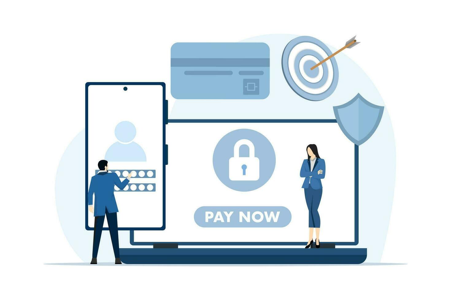 Concept of online payment, mobile banking, e-wallet, e-commerce, transaction, purchase, payment by credit card via electronic wallet wirelessly on the phone, Shopping via phone and connected cards. vector