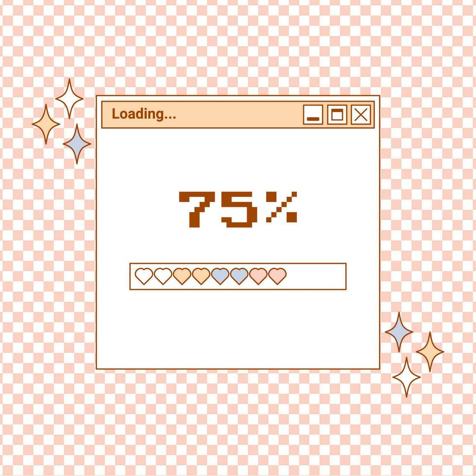 User Interface y2k sticker. Retro card browser, buttons, loading progress bar, notifications. Nostalgia pc elements and operating system. Delicate pastels vector illustration.