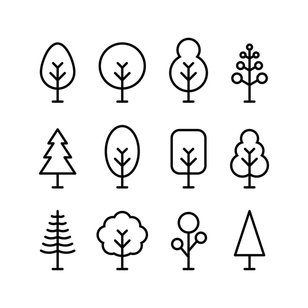 conjunto de sencillo plano árbol icono ilustración diseño, silueta árbol símbolo colección con resumido estilo modelo vector