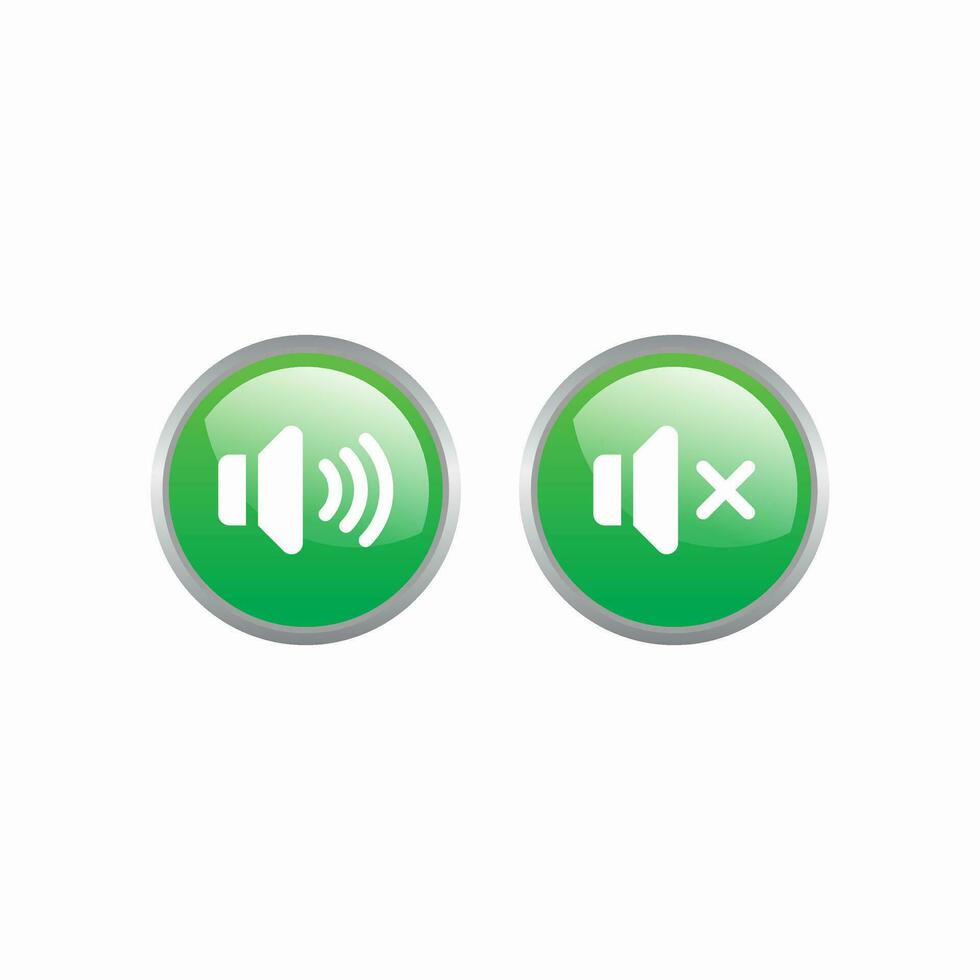 Simple Green Volume Icon Illustration Design, Modern Audio Button Symbol with Glossy Effect Template Vector