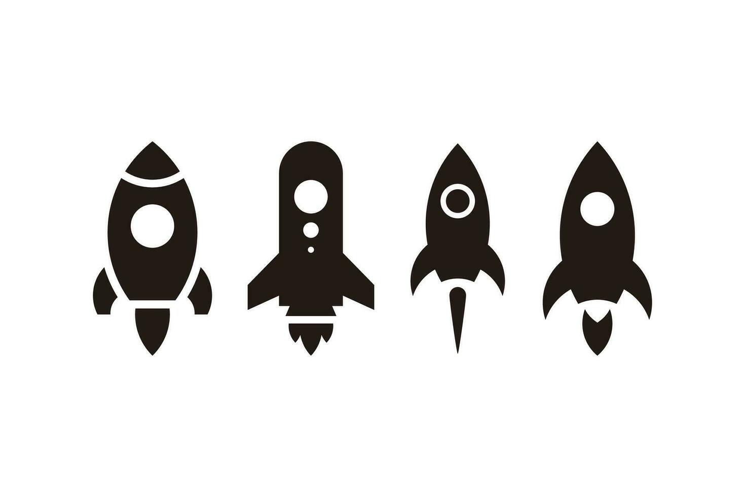 Set of Simple Flat Black Rocket Icon Illustration Design, Silhouette Rocket Symbol Collection Template Vector
