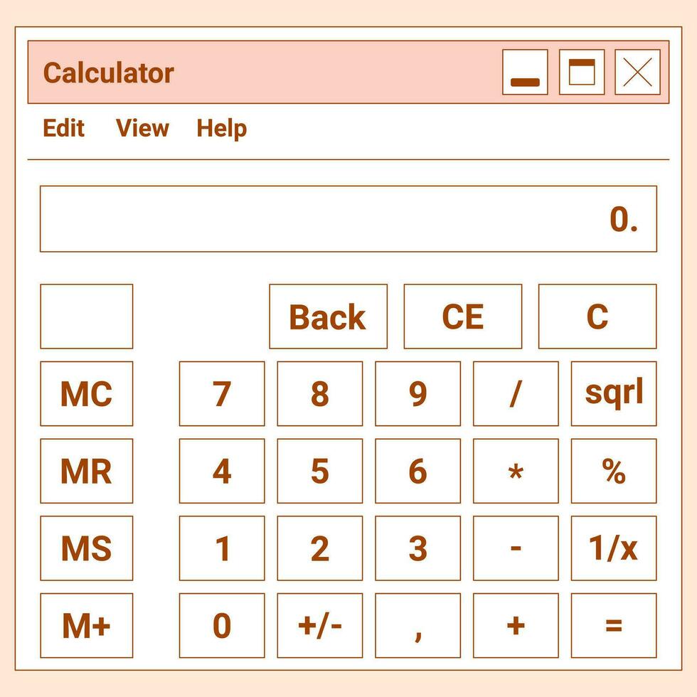 User Interface y2k sticker. Retro Browser window Calculator. Flat style. Nostalgia pc elements and operating system. Delicate pink pastels vector illustration.