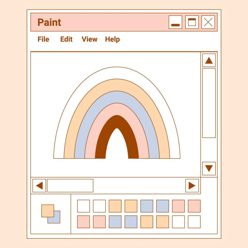 User Interface y2k sticker. Retro Browser window Paint, colors palette, rainbow. Flat style. Nostalgia pc elements and operating system. Delicate pastels vector illustration.