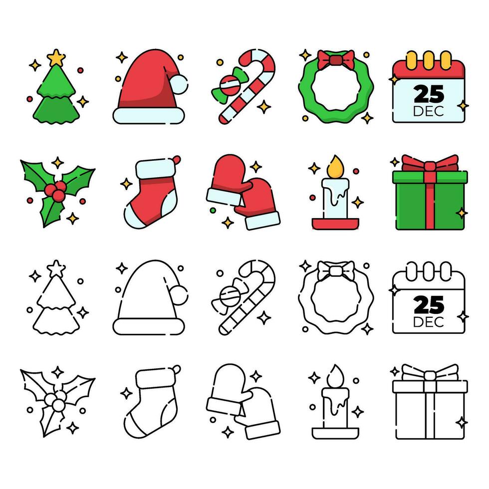 cute christmas vector element collection in outlined style