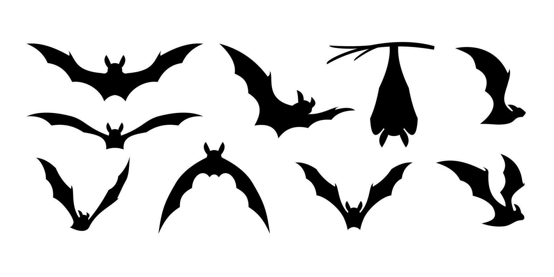 silhouettes of bats in different poses, bat vector