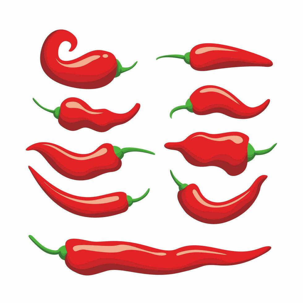 Vector Set of Red Hot Chili Illustration Design, Red Hot Chili Cartoon Collection Template