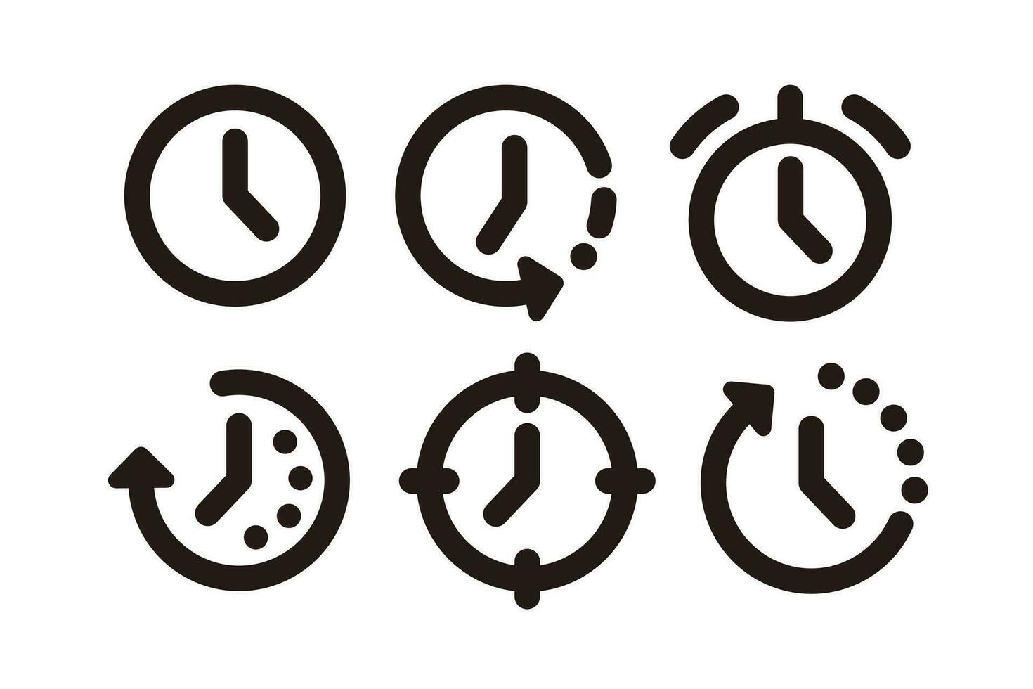 conjunto de sencillo plano negro hora icono ilustración diseño, silueta reloj icono colección con resumido estilo modelo vector