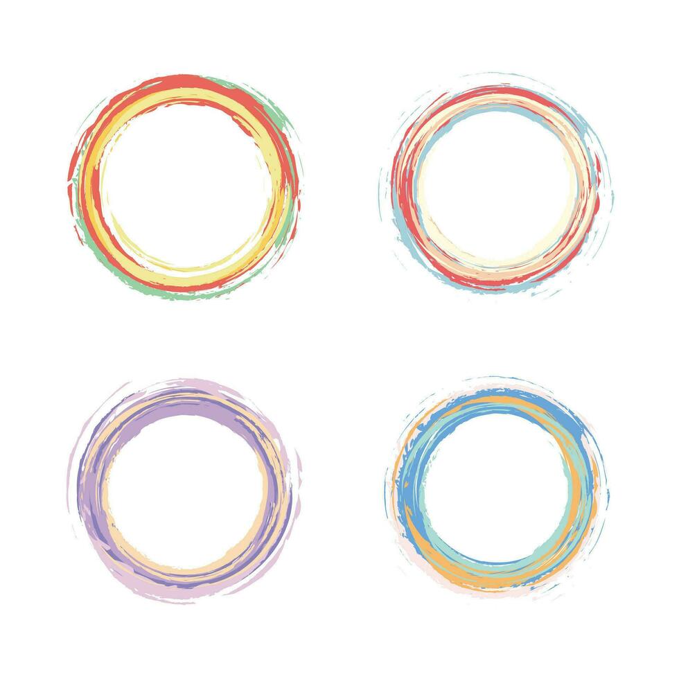 set of colorful circle brush element vector, modern circle grunge vector