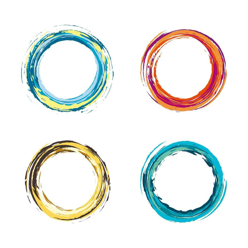 set of colorful circle brush element vector, modern circle grunge vector