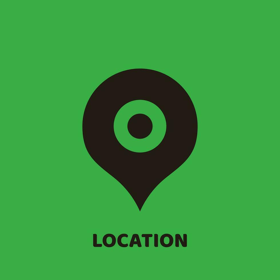 Simple Flat Green and Black Location Icon Illustration Design, Silhouette Map Address Symbol Template Vector