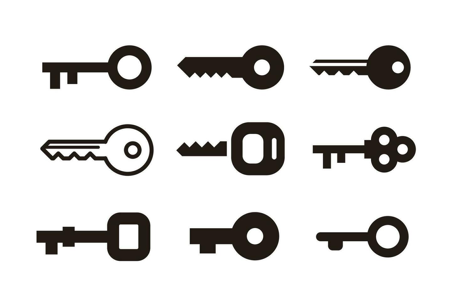 Set of Simple Flat Black Key Icon Illustration Design, Silhouette Key Symbol Collection Template Vector